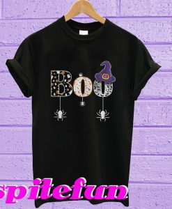 Boo Halloween With Spiders And Witch Hat T-shirt