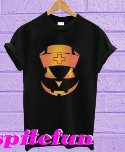 Nurse halloween pumpkin face T-shirt