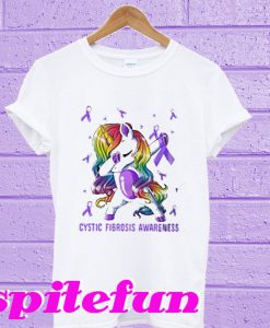 Unicorn Dabbing Ribbon cancer Cystic Fibrosis Awareness T-shirt