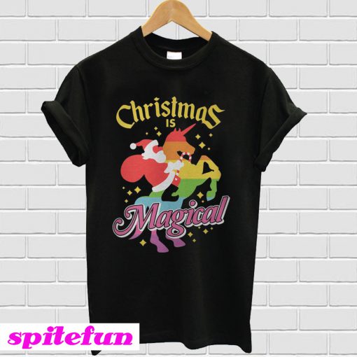 Christmas is magical Santa Claus riding unicorn T-shirt