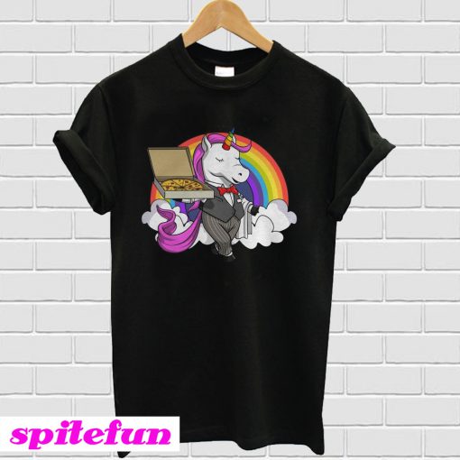 Unicorn pizza bartender waitress funny rainbow party T-Shirt