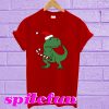 T-rex Dinosaur in Santa Hat Christmas Cartoon T-Shirt