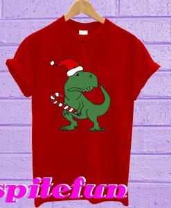 T-rex Dinosaur in Santa Hat Christmas Cartoon T-Shirt