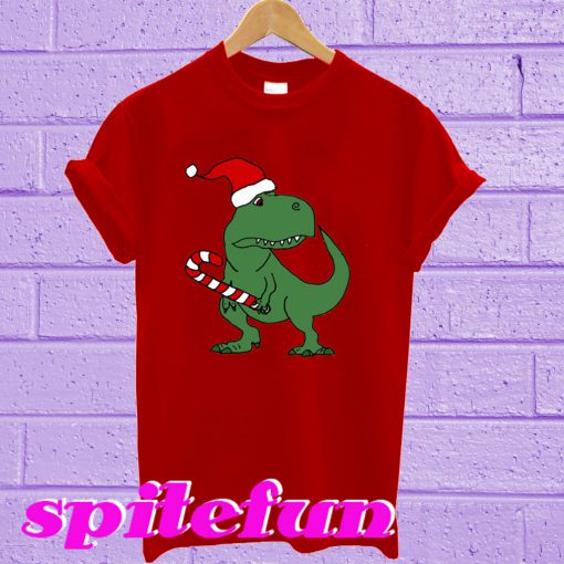 T-rex Dinosaur in Santa Hat Christmas Cartoon T-Shirt