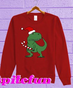 T-rex Dinosaur in Santa Hat Christmas Cartoon Sweatshirt