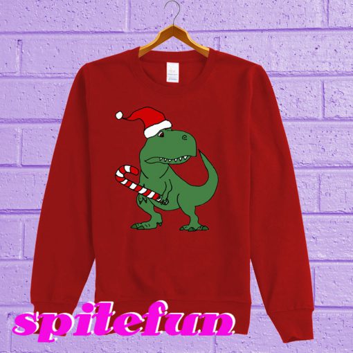 T-rex Dinosaur in Santa Hat Christmas Cartoon Sweatshirt