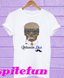 Hipster Dog Rottweiler Dad Breed In A Brown Cap T-shirt