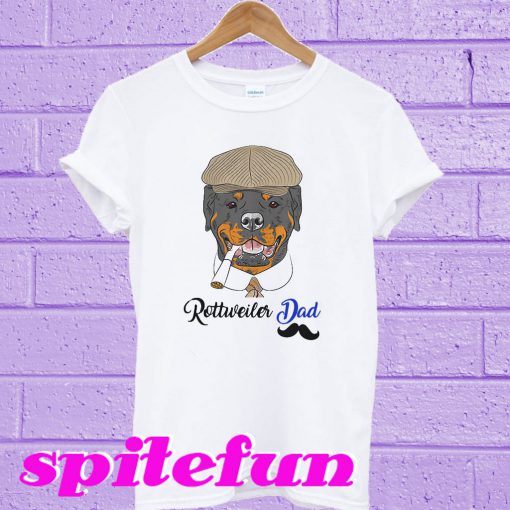 Hipster Dog Rottweiler Dad Breed In A Brown Cap T-shirt