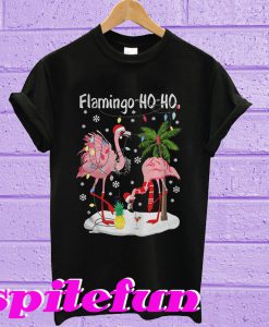 Merry Christmas Flamingo Ho Ho glitter print T-shirt