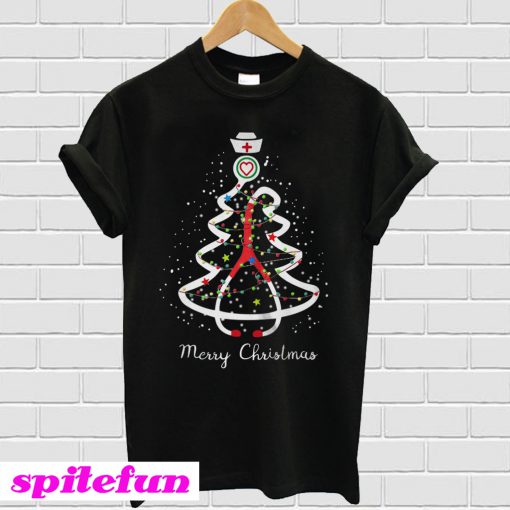 Merry Christmas Nurse Tree Stethoscope T-shirt