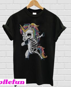 Unicorn skeleton dabbing happy halloween skull T-shirt