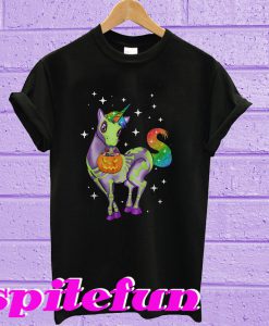 Unicorn skeleton halloween T-shirt