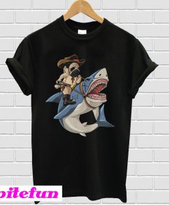 Cowboy Pug riding shark T-shirt