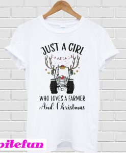 Funny Just a girl who loves a farmer and christmas T-shirt