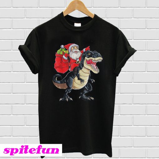 Santa Claus Riding T-Rex Dinosaur Christmas T-shirt