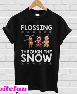 Santa Reindeer Gingerbread Flossing Through The Snow T-shirt