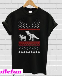 T-rex Attack Moose Christmas T-Shirt