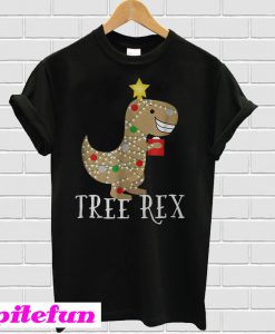 Tree Rex dinosaur Christmas tree lights T-shirt