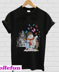 Christmas snowman and butterflies T-shirt