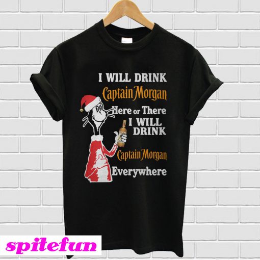Santa Dr Seuss I will drink Captain Morgan here or there or everywhere T-shirt