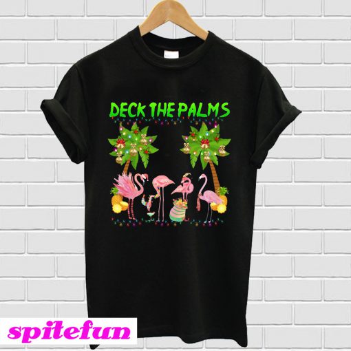 Deck the palms Flamingo Christmas T-shirt