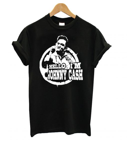 Hello I'm Johnny Cash Man in Black Middle Finger T-shirt