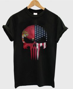 USA Flag American Skull Punisher Veteran Army Marine T Shirt