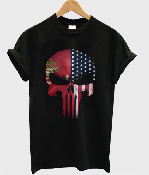 USA Flag American Skull Punisher Veteran Army Marine T Shirt
