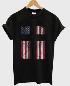 USA AMERICAN Flag Christian Cross T-shirt