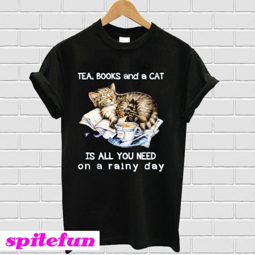 Cat Tea Books And A Cat Is All T-Shirt