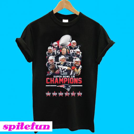 Patriots Super Bowl LIII Champions 2002 2004 2005 2015 2017 2019 T-shirt