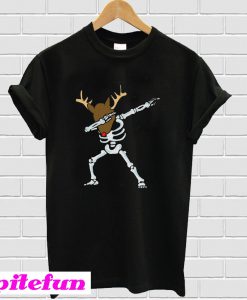 Dabbing Skeleton With Reindeer Head Funny T-Shirt