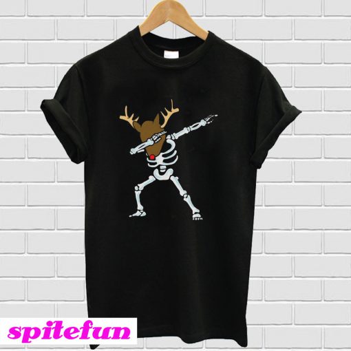 Dabbing Skeleton With Reindeer Head Funny T-Shirt