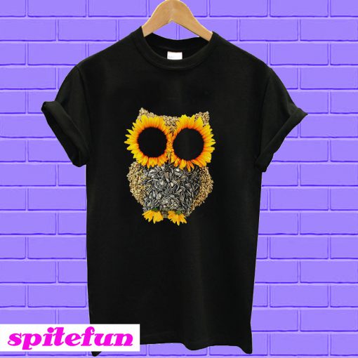 Owl by sunflower and seed T-shirt