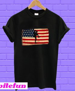 Baseball pitcher throws ball American Flag T-shirt