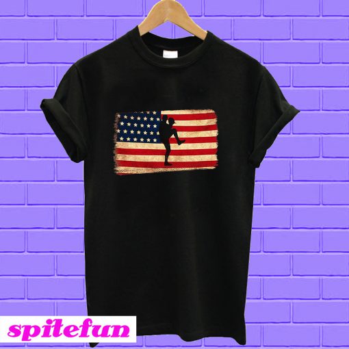 Baseball pitcher throws ball American Flag T-shirt