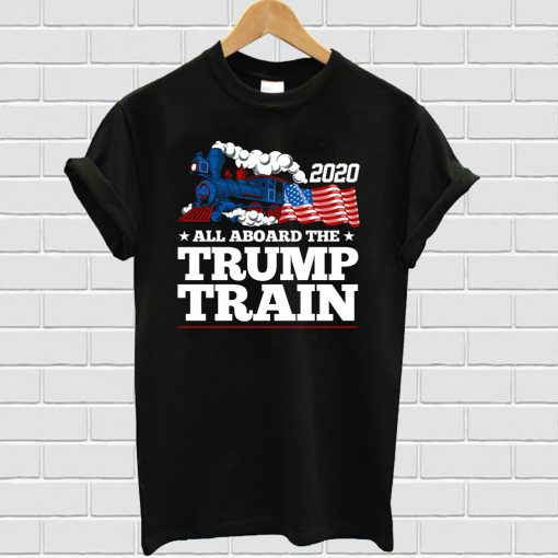 All Aboard The Trump Train 2020 American Flag T-shirt