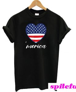 American Flag Heart Merica 4th Of July T-Shirt