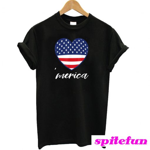 American Flag Heart Merica 4th Of July T-Shirt