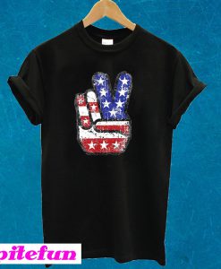 Fourth 4th of July Shirt American Flag Peace Sign Hand T-Shirt