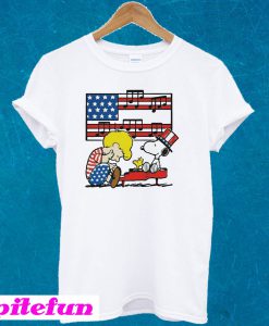 Schroeder Playing Piano Woodstock and Snoopy 4th of July T-Shirt