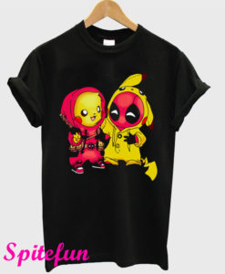 Baby Pikachu Pokemon and Deadpool Black T-Shirt