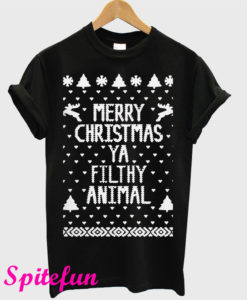 Merry Christmas Ya Filthy Animal Black T-Shirt