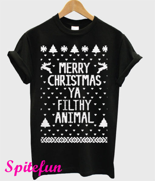 Merry Christmas Ya Filthy Animal Black T-Shirt