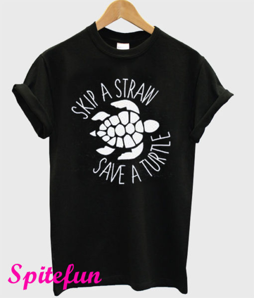 Skip a Straw Save a Turtle Black T-Shirt