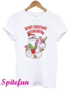 Santa Claus Riding Unicorn Merry Christmas Happy New Years T-Shirt