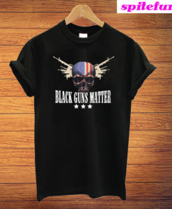 Black Guns Matter American Flag Skull Three Stars T-Shirt