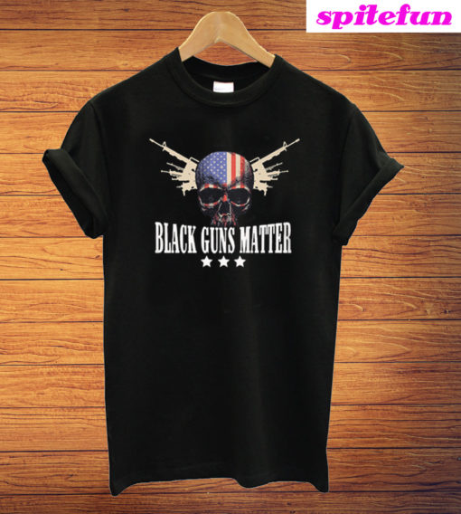 Black Guns Matter American Flag Skull Three Stars T-Shirt