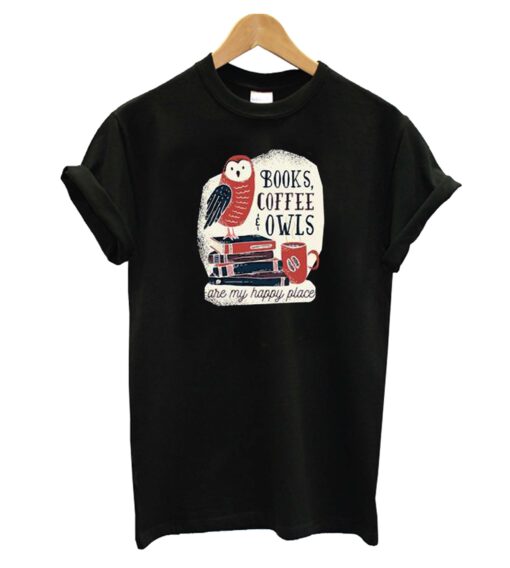 Books Coffee Owls T-shirt