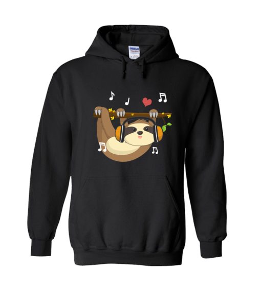 Climbing Chibi Anime Sloth Music Lover Hoodie